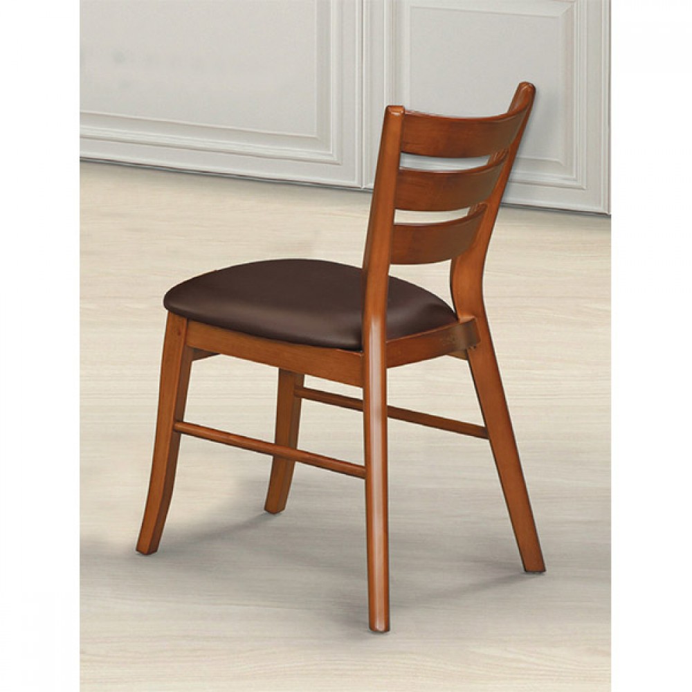夏莉柚木色咖啡皮餐椅-可疊