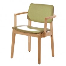 莫德原木雙扶手亞麻皮餐椅-綠皮