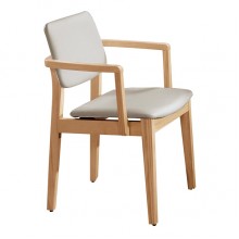 莫德原木雙扶手亞麻皮餐椅-白皮