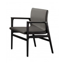 約瑟實木雙扶手椅-灰皮