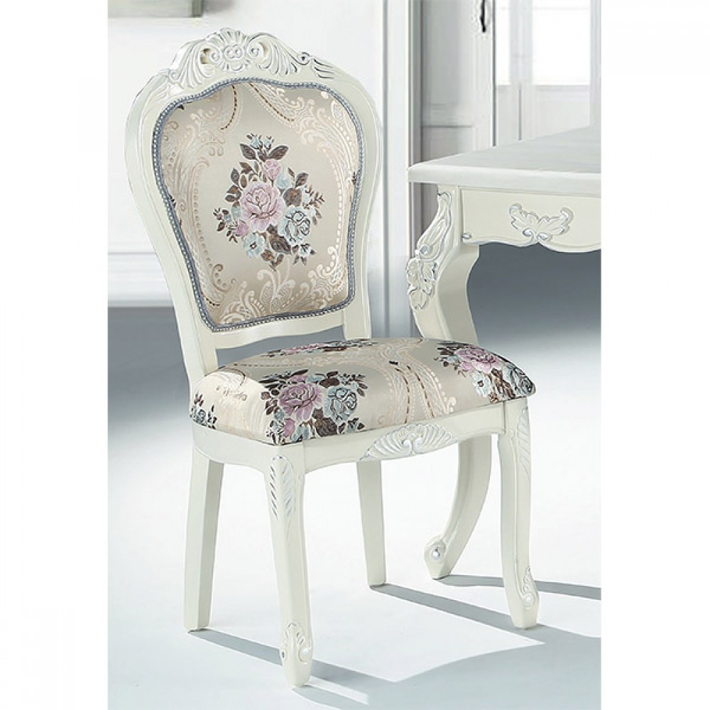 法式玫瑰白實木餐椅
