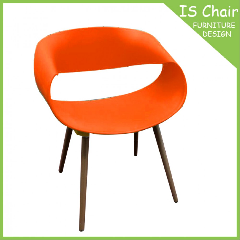 安其羅 多彩 塑料 造型餐椅 - 橘色櫸木椅腳