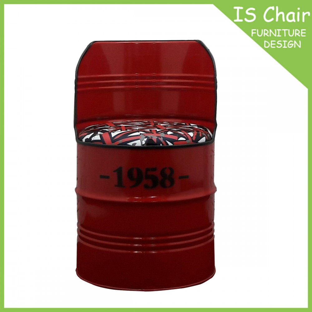工業風 高背鐵桶椅-紅色