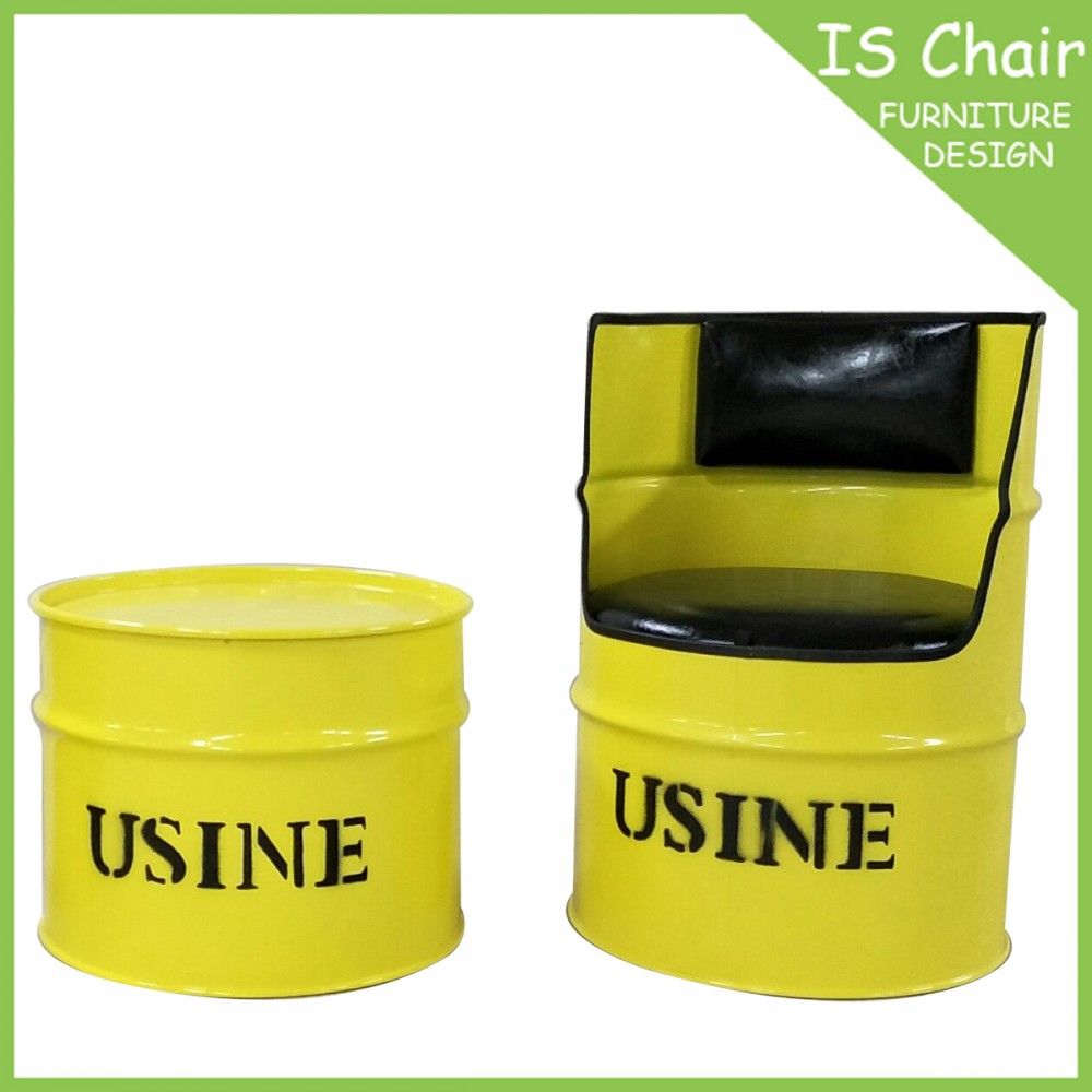 工業風 大鐵桶桌椅組-黃色